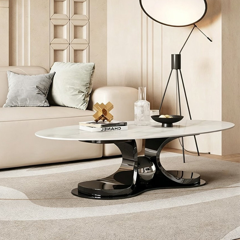 Table basse ovale en métal fritté noir et blanc, 14.96" H x 55.12" W x 27.56" D, White / Black