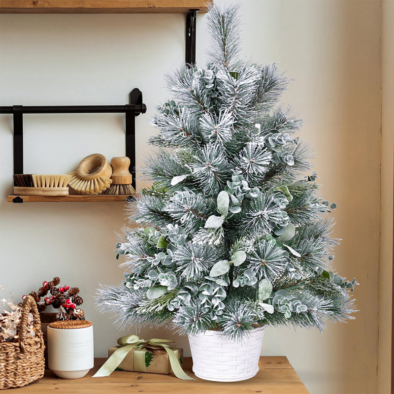 Mini arbre de Noël de table 2 pi avec accents de pin et d'eucalyptus Macken