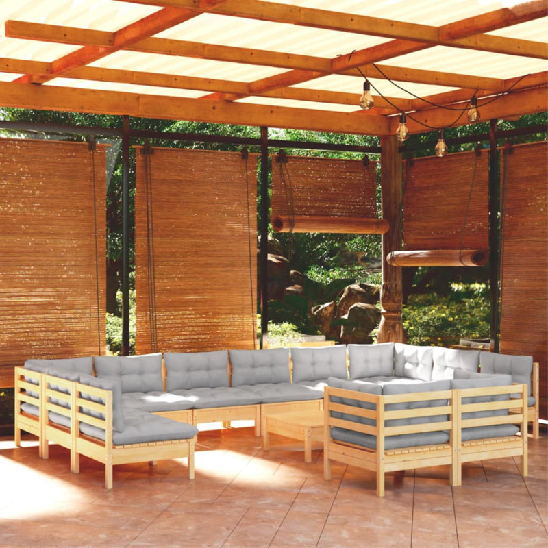 Garden Lounge Set Grey Solid Pinewood, Fabric (100% Polyester), Gray, Gray