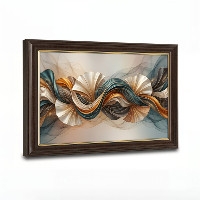 Art mural antique sur toile encadré doré pour le salon, la chambre à coucher, le bureau ou le vestibule - Décoration murale décorative avec vagues abstraites