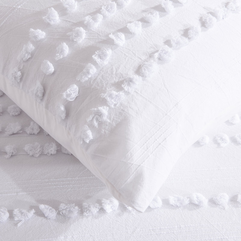 Ensemble de housse de couette en jacquard capitonné blanc 3 pièces, Très grand