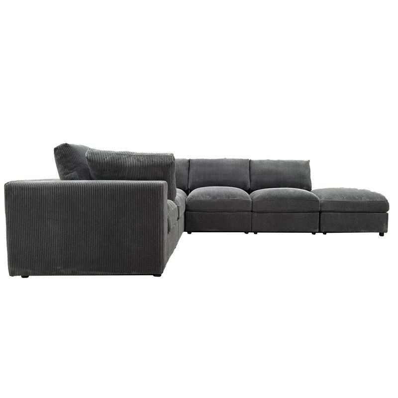 Arregui Corduroy Sectional, Dark Gray Corduroy