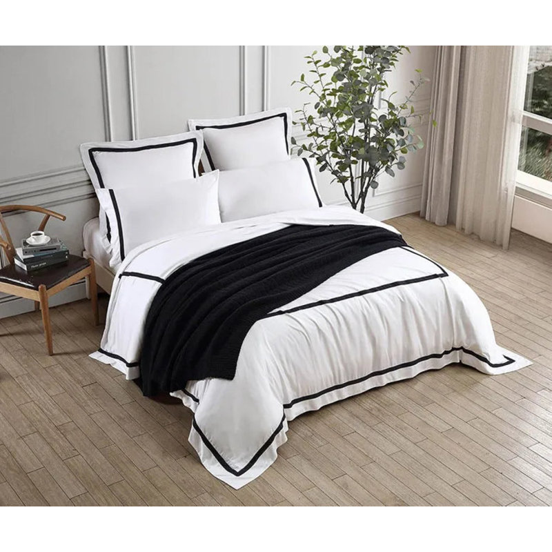 Frame Viscose From Bamboo Pillow Sham, White/Black, Standard