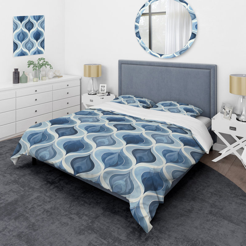 Ensemble de housse de couette moderne bleu et blanc Ogee Patten III, Housse de couette très grand et 2 très grandes t
