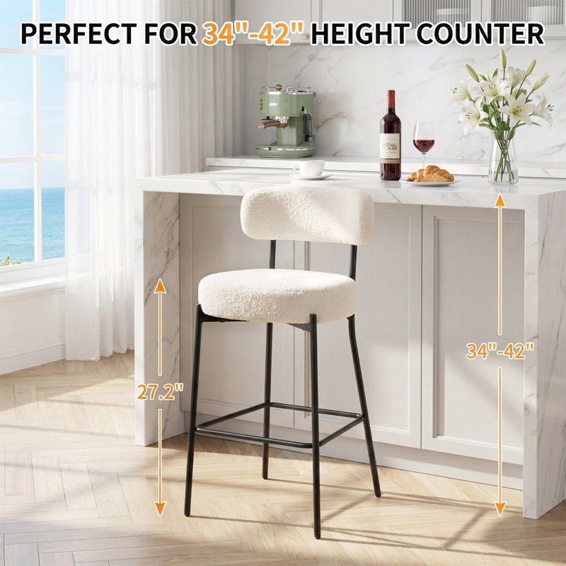 Grey Bar Height Bar Stools , 27.2 Inch Kitchen Upholstered Bar Stools With Back And Footrest Metal Legs, 4