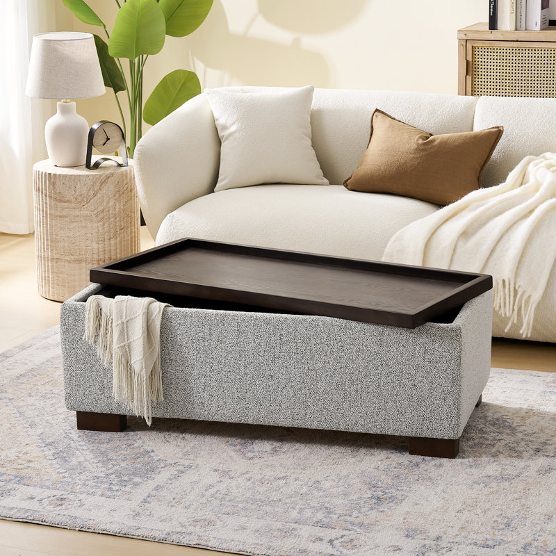 Repose-pieds de rangement l 44 po avec plateau réversible en bois, Gris