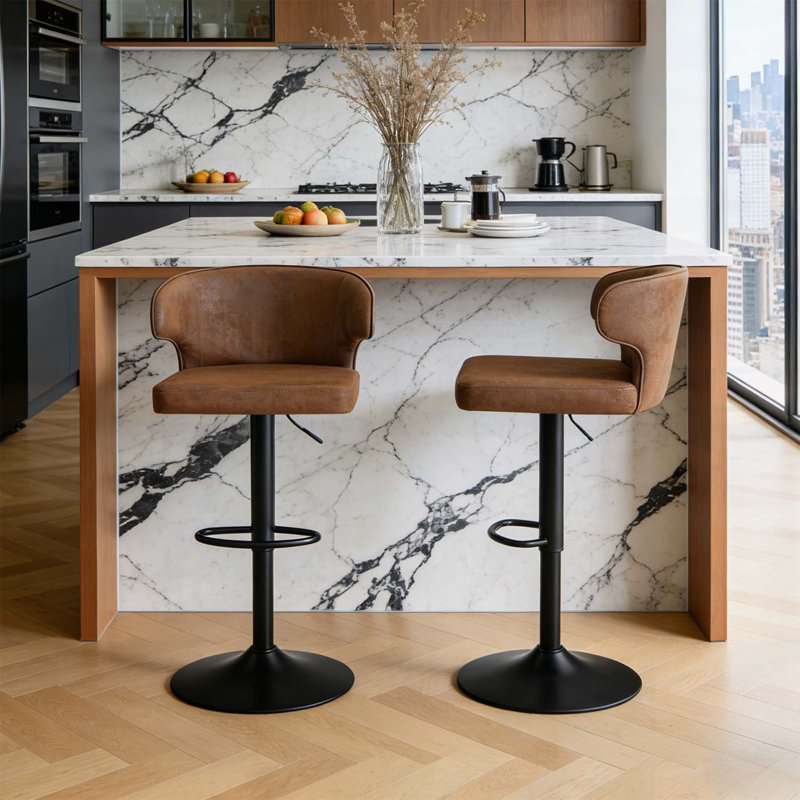 Chaise de bar rotative moderne et ajustable, assise spacieuse et support à haut dossier (2 pièces)
