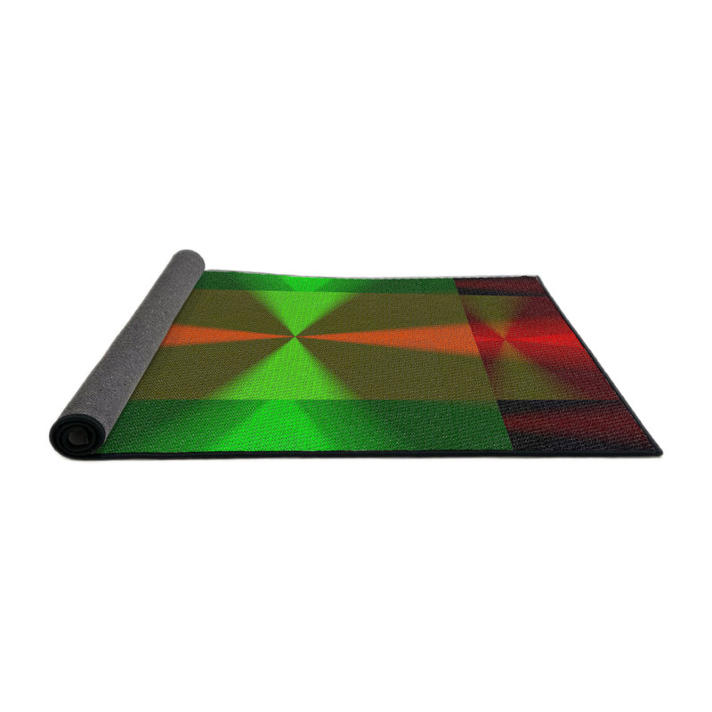 Tapis vert/rouge/orange à motifs, Rond 7 pi