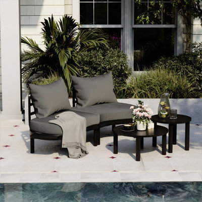 Patio Curved Sofa with Coffee Table