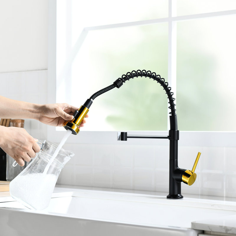 Black And Gold Kitchen Faucet With Pull Down - To Water Spots Corrosion For A Lasting Appearance Sink Made Of Quality Materials Long-Term Use