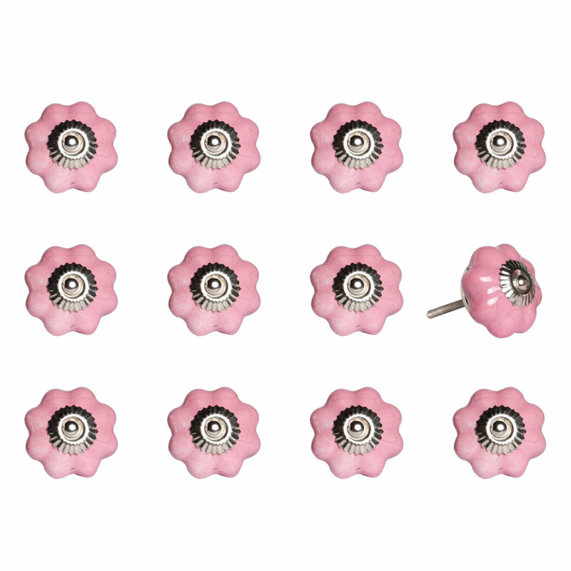 Palys (Set of 12) Blue And Silver Ceramic Drawer Pull Knobs, Pink