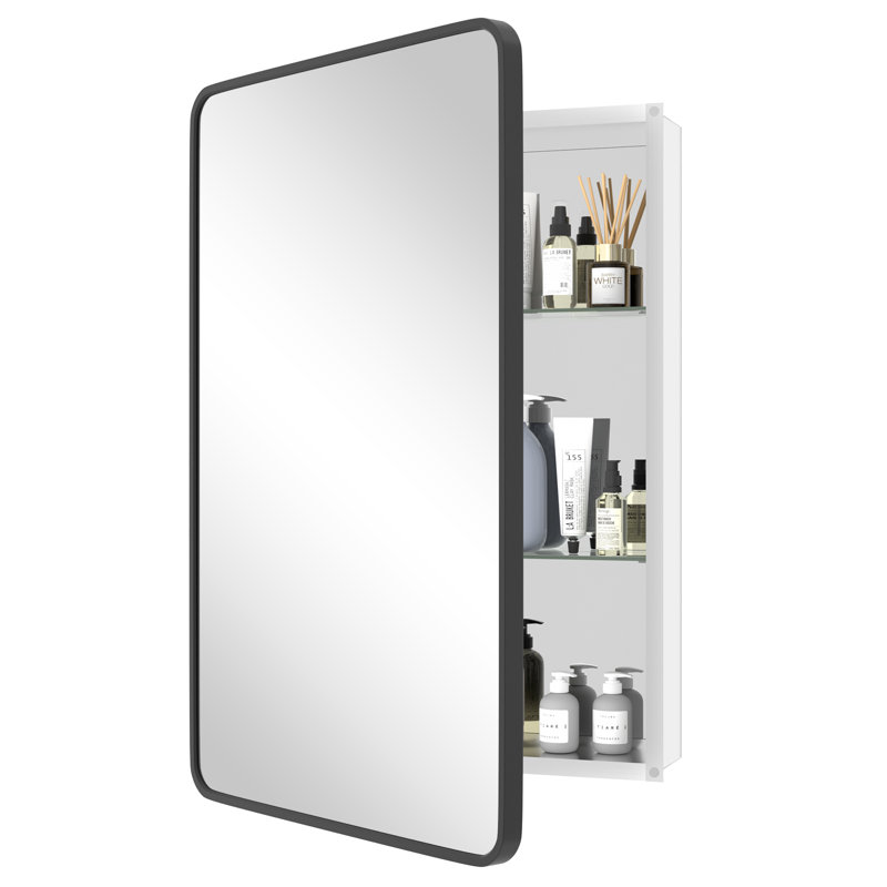 Armoire à pharmacie en aluminium avec miroir, H 36 po x l 24 po x P 3,8 po, Noir