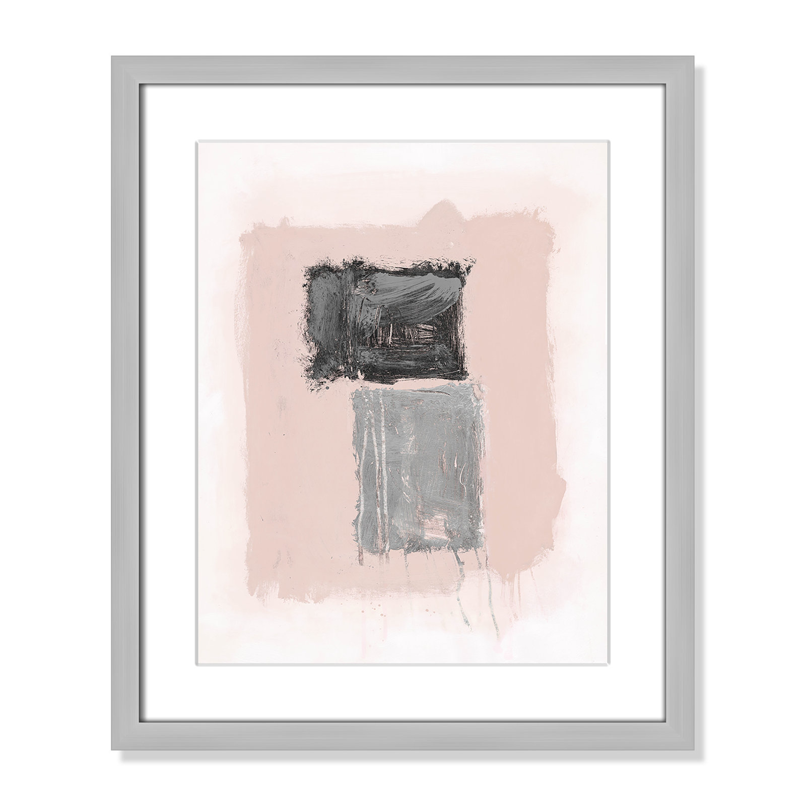 Pink, Black and Silver Shimmer II Print, 19" H x 16" W x 1.25" D, Silver Matted Picture Framed