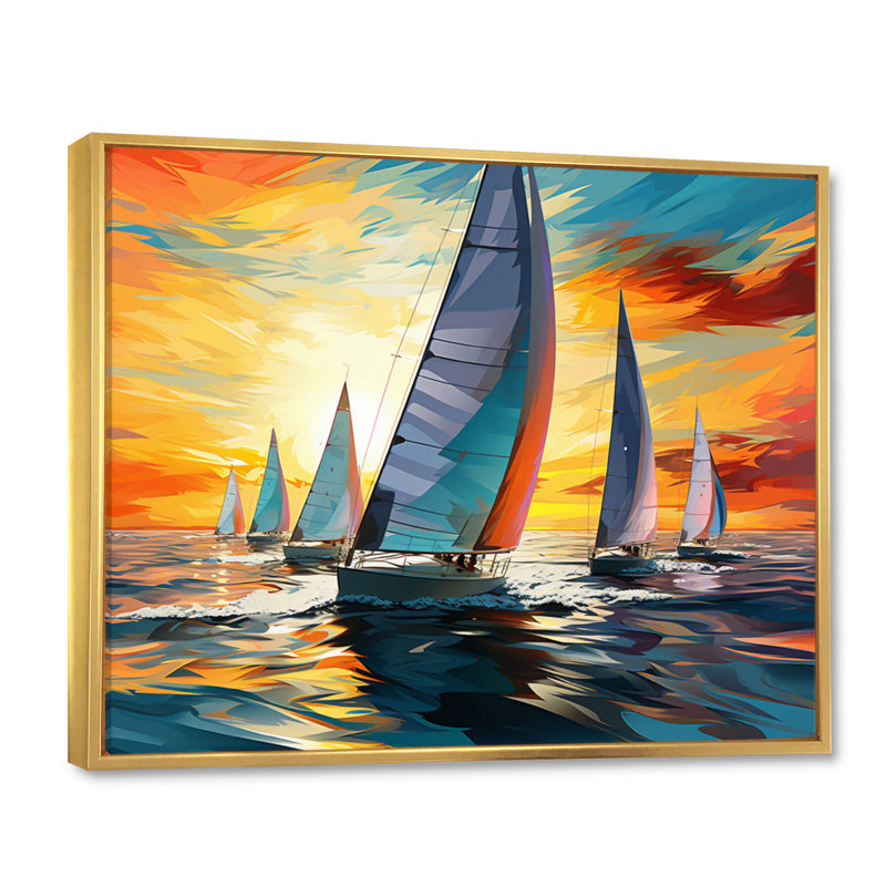 Mikaia voilier, régate audacieuse sur toile, H 12 po x l 20 po x P 1 po, Cadre flottant doré