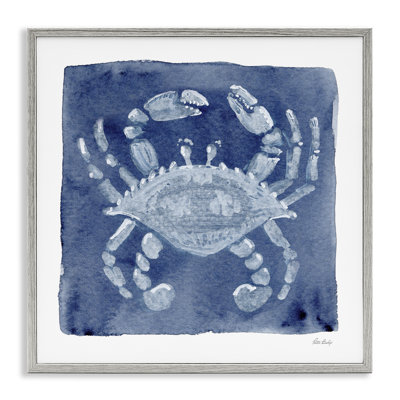Giclée encadrée de crabe blanc sur fond indigo, design par Patti Bishop