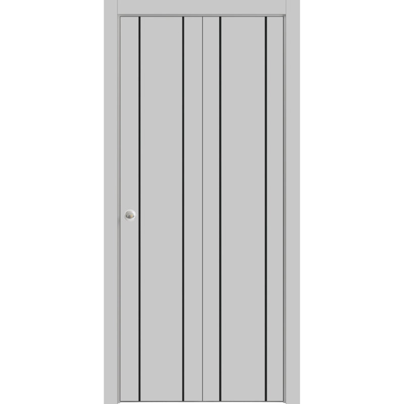 Porte pliante en bois massif massif, 60 po x 84 po, Gris mat