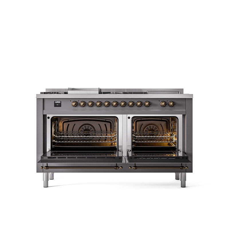 ILVE Nostalgie II, cuisinière à double combustible de 60 po, 7 brûleurs, plaque chauffante, surface de cuisson française