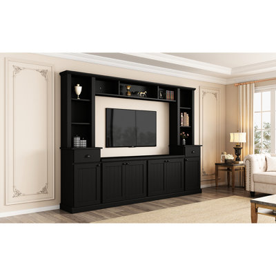 Meuble audio-vidéo minimaliste avec pont pour téléviseur de 75 pouces, hauteur réglable et esthétique raffinée, aspect noir