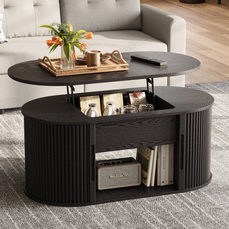 Table basse à plateau relevable avec rangement, Bois de noyer