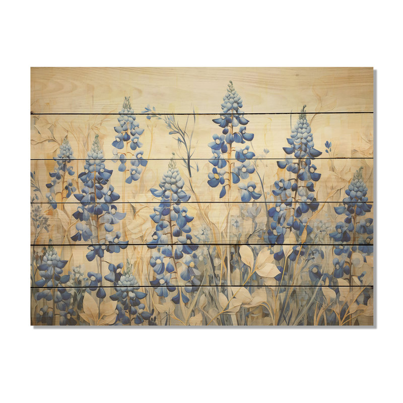 Magical Blue Bonnets Grass Meadows - Blue Bonnets, art mural sur bois de pin naturel, H 24 po x l 32 po