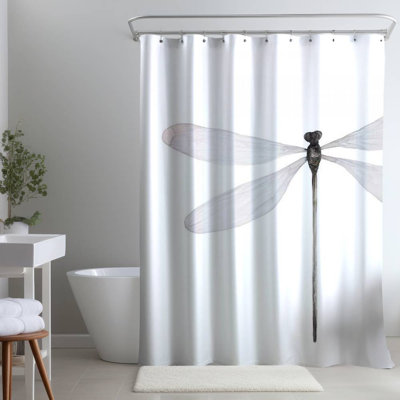Minimalist Dragonfly – Bedroom Animals – Polyester Shower Curtain, Dye Sublimation Print, 71" W × 74" L