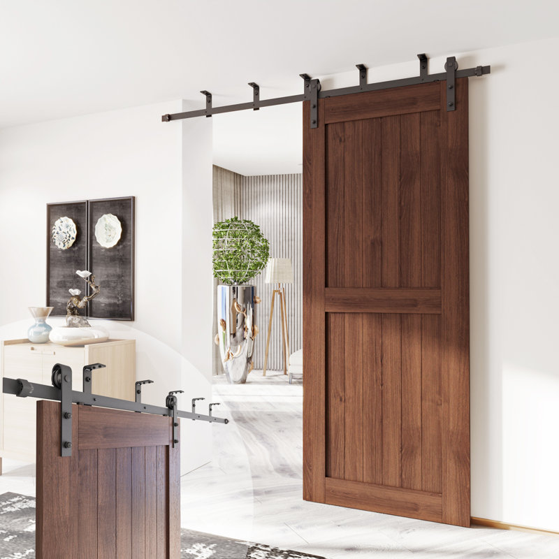 Ceiling Mount Black Rustic Classic Design Non-Bypass Single Track One Door Hardware Kit (Door Not Included), 96 in