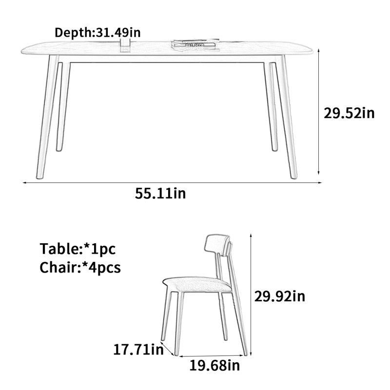 Rectangular solid wood rock slab dining table, 29.52"H x 55.11"L x 31.49"W