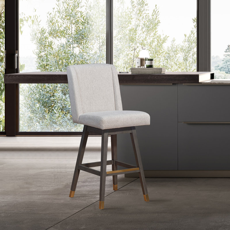 Chaise de bar pivotante en bois massif avec repose-pieds, Siège taupe / structure grise