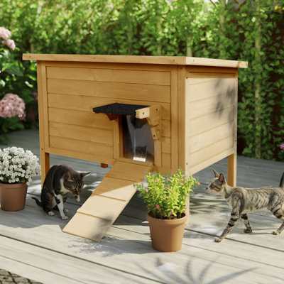Maison pour chat d'extérieur en bois avec isolation toutes saisons, toit en asphalte imperméable, doublure chaude et amovible et conception surélevée