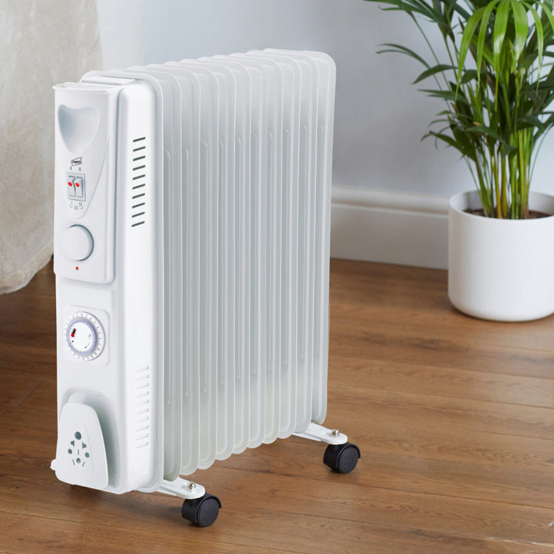 NeoDirect 2500W 8530 BTU Electric Radiator Space Heater with Adjustable Thermostat, White