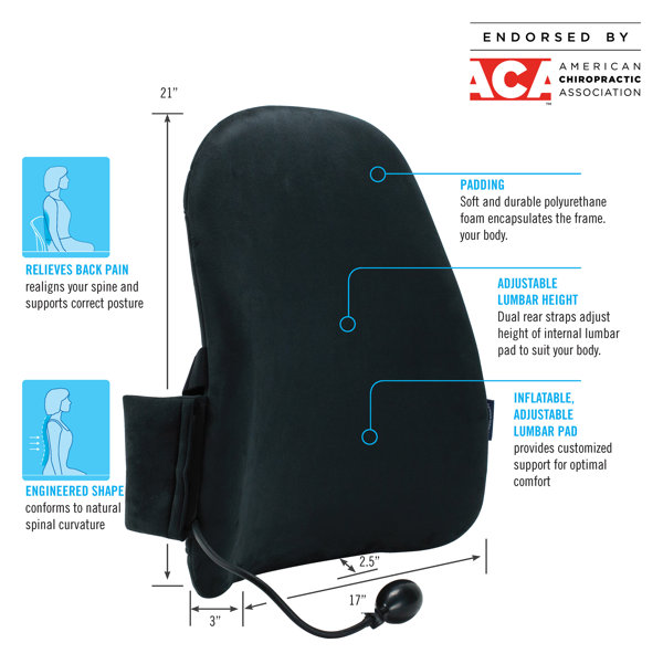 OBUSFORME Lowback Backrest, Padded Seat Cushion & Lumbar Support Pillow,  Black