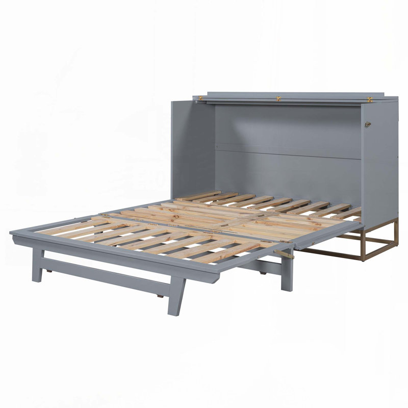 Murphy Bed with frosted glass doors design, fake drawers, Gray