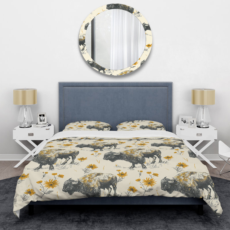 Ensemble de housse de couette Ivory Cream Buffalo Flower Meadow - Glam, Housse de couette pour grand lit + 2 taies décora