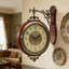 Horloge murale double face avec chiffres romains et arabes, mouvement à quartz silencieux, fabrication en verre et en bois massif pour la décoration de salon et de bureau