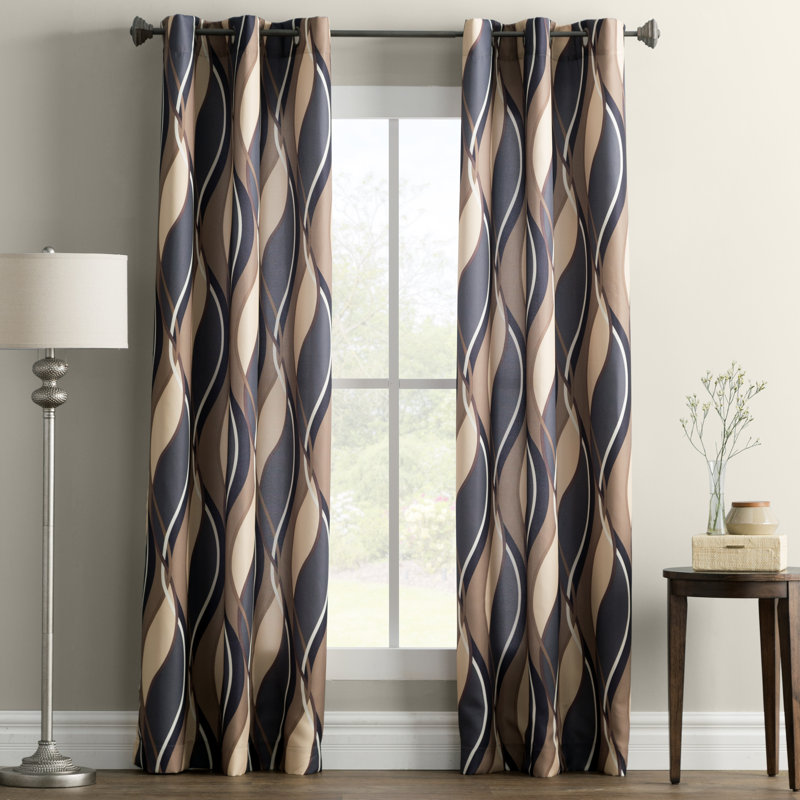 Lotte Ogee Print Semi-Sheer Grommet Curtain Panel, 48" W x 95" L, Charcoal