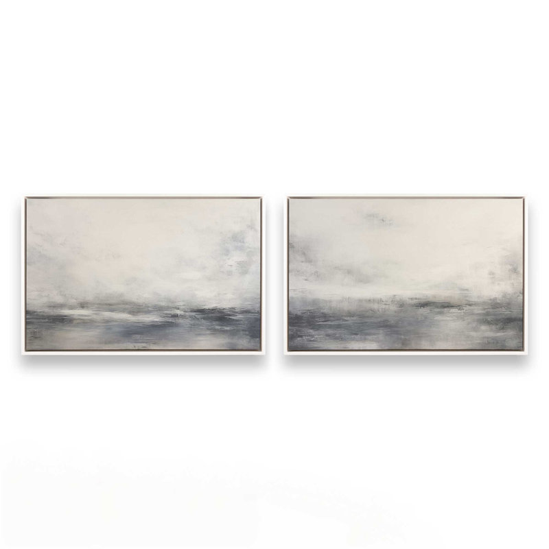 Ensemble de 2 impressions sur toile Wistful Tides, Cadre flottant blanc opaque, H 12,75 po x l 37,5 po x P 1,75 po