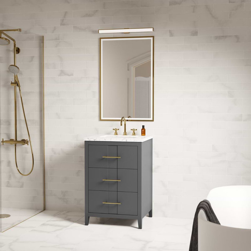 Iconic 24" Freestanding Standard Single Bathroom Vanity with Top, Gold, Black