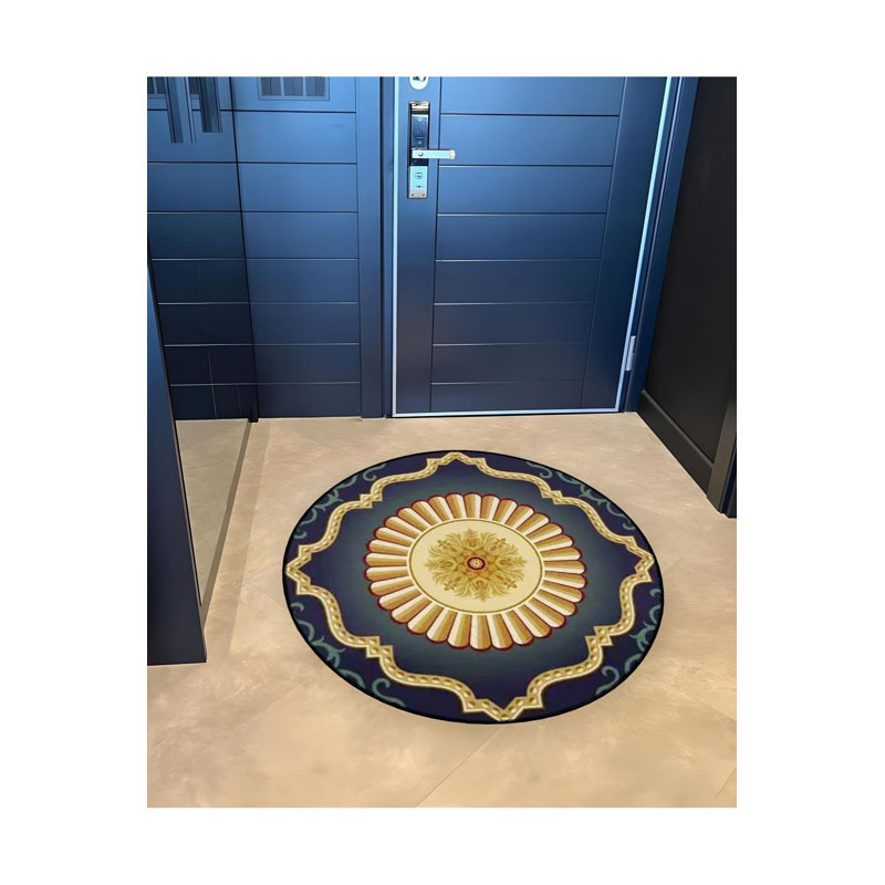 Tapis rond rond multicolore à motif tissé lavable à la machine, Sous-tapis rond 3 pi 3 po inclus