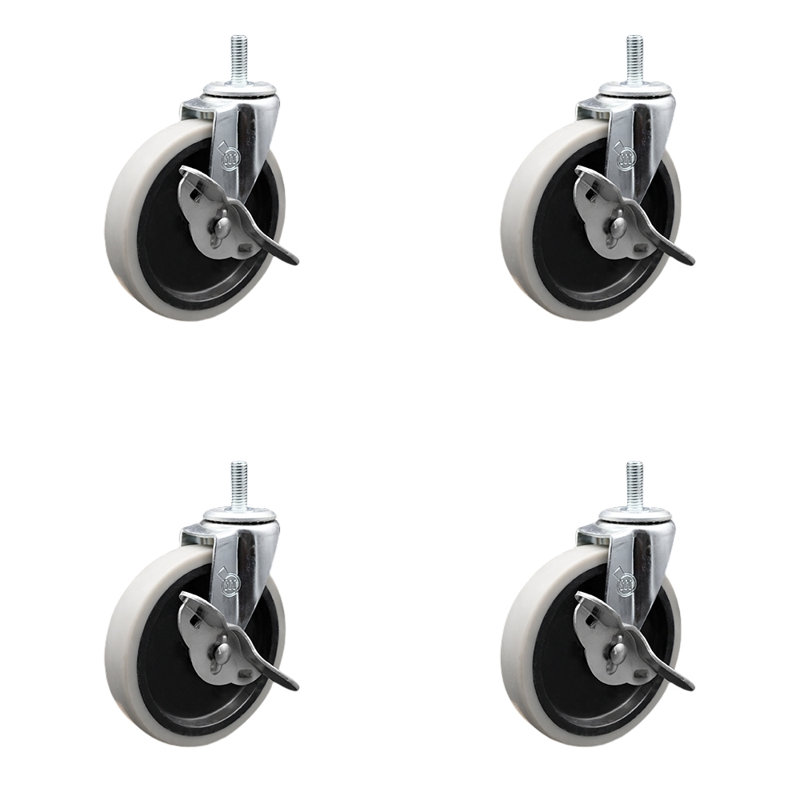 Ensemble de 4 roulettes à tige filetée en plastique 5 mm avec freins 5 po