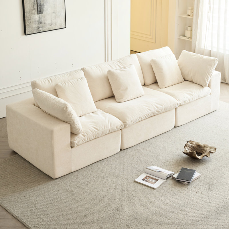 Canapé modulaire compressé à 3 places de style minimaliste, éponge haute densité 33d, tissu, beige et blanc, pour un espace de salon efficace, fonction couchette de qualité