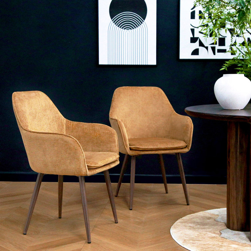 46cm H Upholstered Metal Upholstered Back Armchair, Walnut, Orange