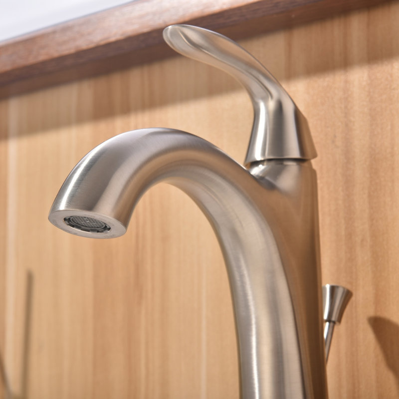Stilleto Collection Single-Handle Deck-Mount Mid-Arc Lavatory Bathroom Sink Faucet - Brushed Nickel, Brushed Nickel