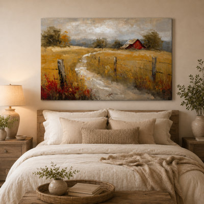 «The Road Through Harvest - Heartland Countryside Landscape», art mural sur toile