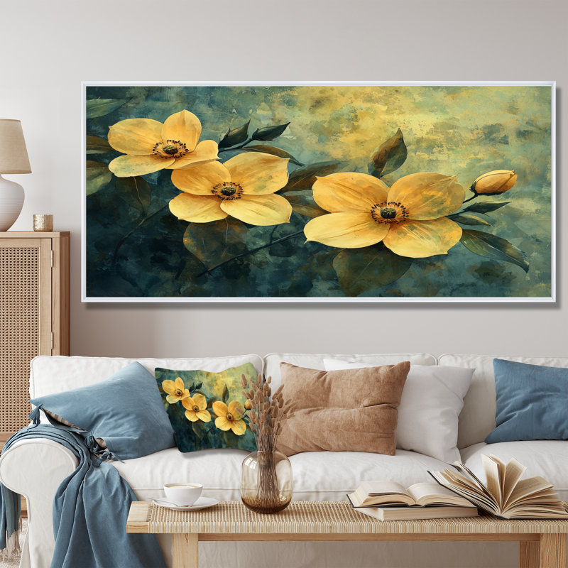 Jaci - Floral Wall Art, H 28 po x l 60 po, Impression encadrée flottante, Blanc
