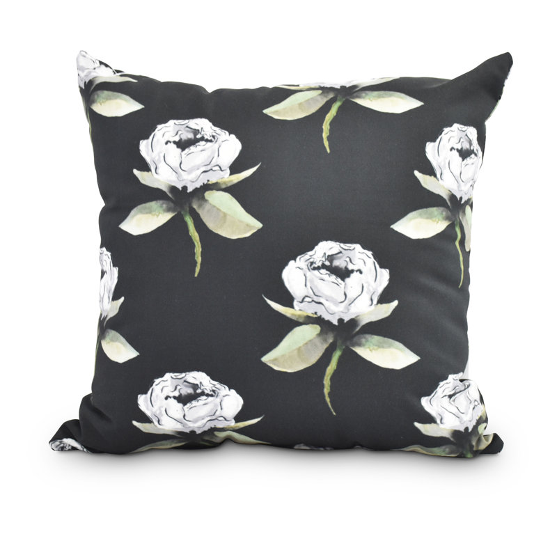 Housse et insert de coussin carré Fickle Florals, 16 po x 1 po, Noir