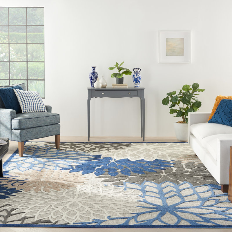 Ciann Floral Blue Multicolor Indoor / Outdoor Area Rug, Rectangle 10' x 14'