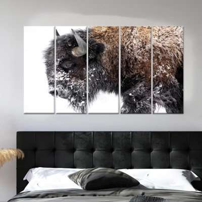 Printed Canvas Artwork: Bison Glass Wall Art - American Animal Decor,5P Wrapped Canvas