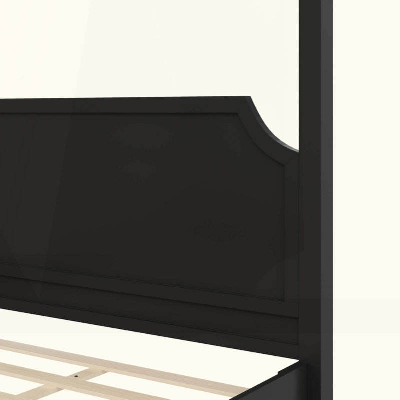 Lit plateforme à baldaquin en bois avec tête de lit et pieds de support, Noir, Très grand lit