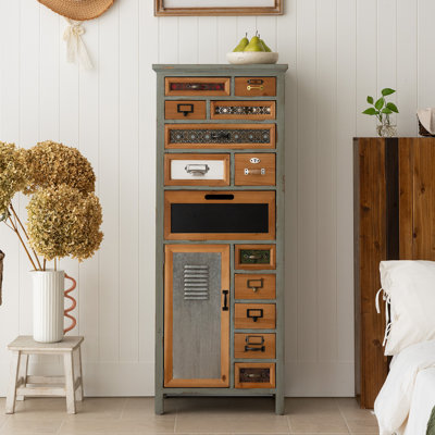 50" H 13-Drawer Vintage Apothecary Accent Cabinet