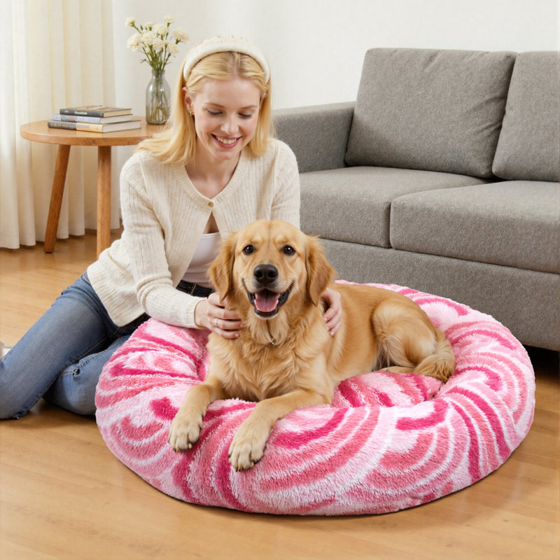 Réchauffant un beignet rond, Très grand (H 9 po x l 45 po x P 45 po), Rose / Rouge / Blanc